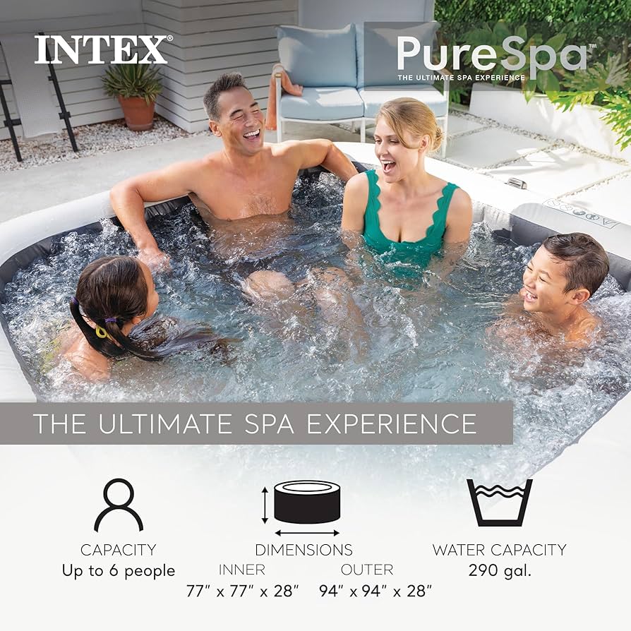 Intex PureSpa Greystone Deluxe 6-Person Square Inflatable Hot Tub