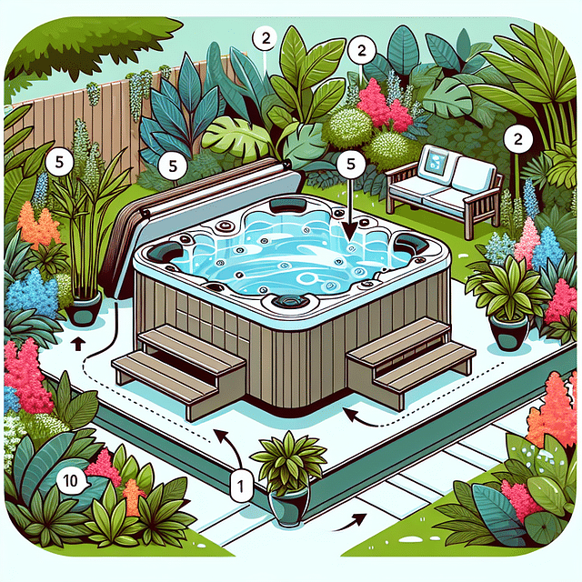 stylish hot tub cover lift in a garden setting