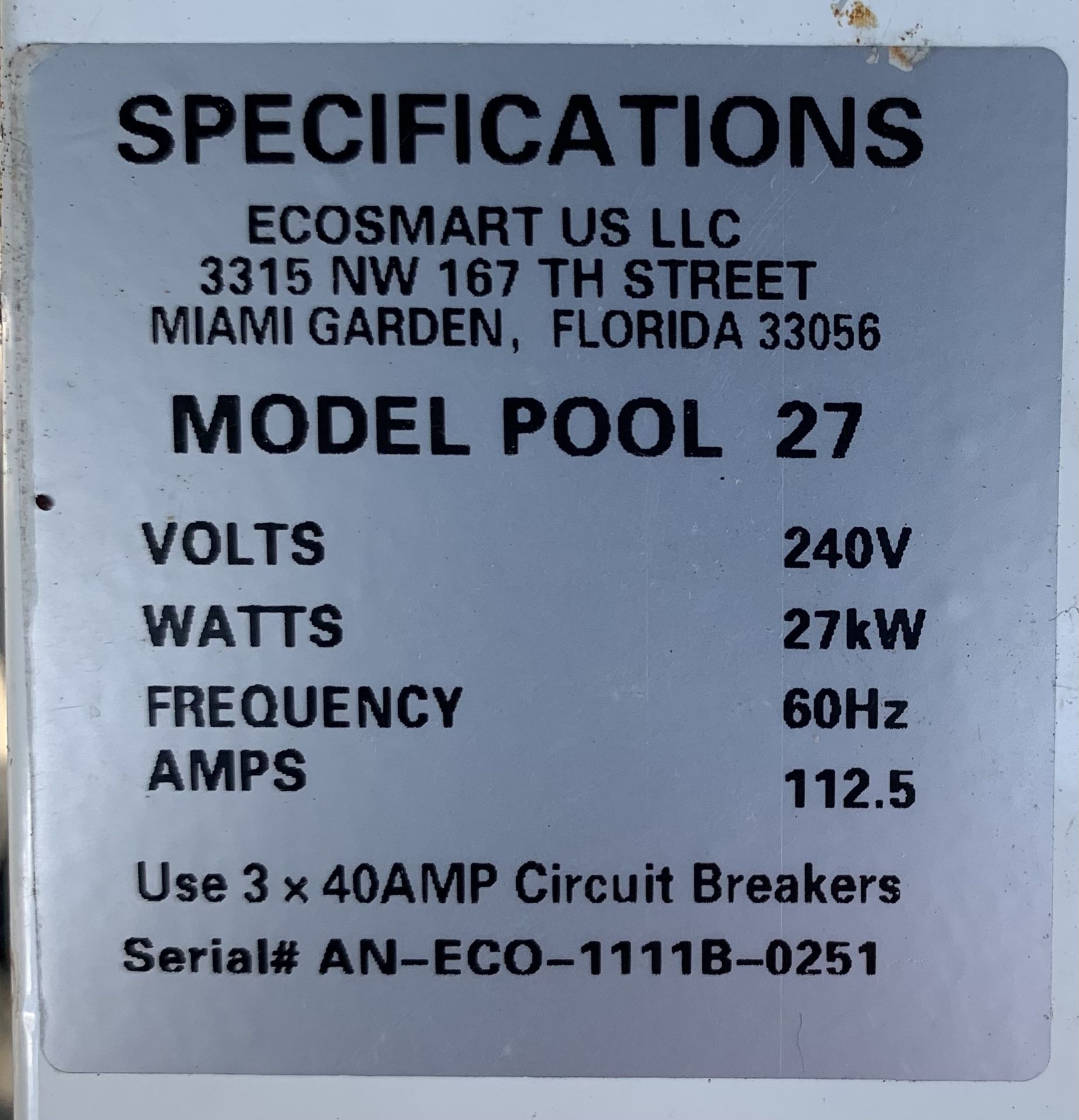 EcoSmart SMART POOL 27 electric pool heater